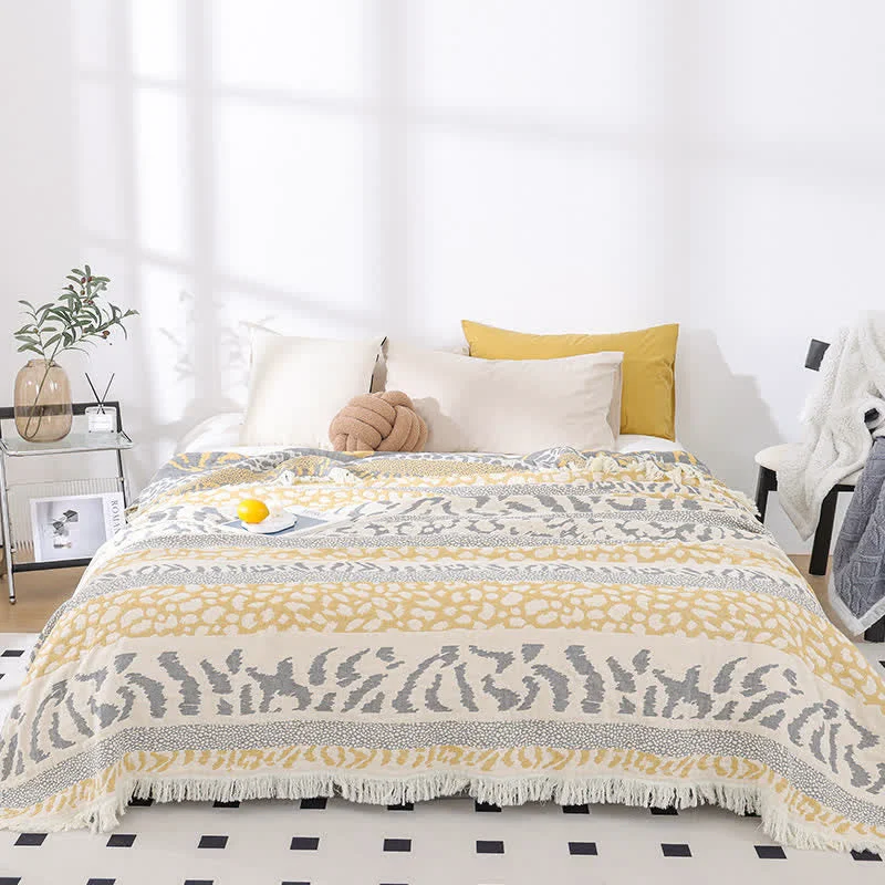 Clean Leopard Print Pure Cotton Gauze Tassel Quilt Lightweight