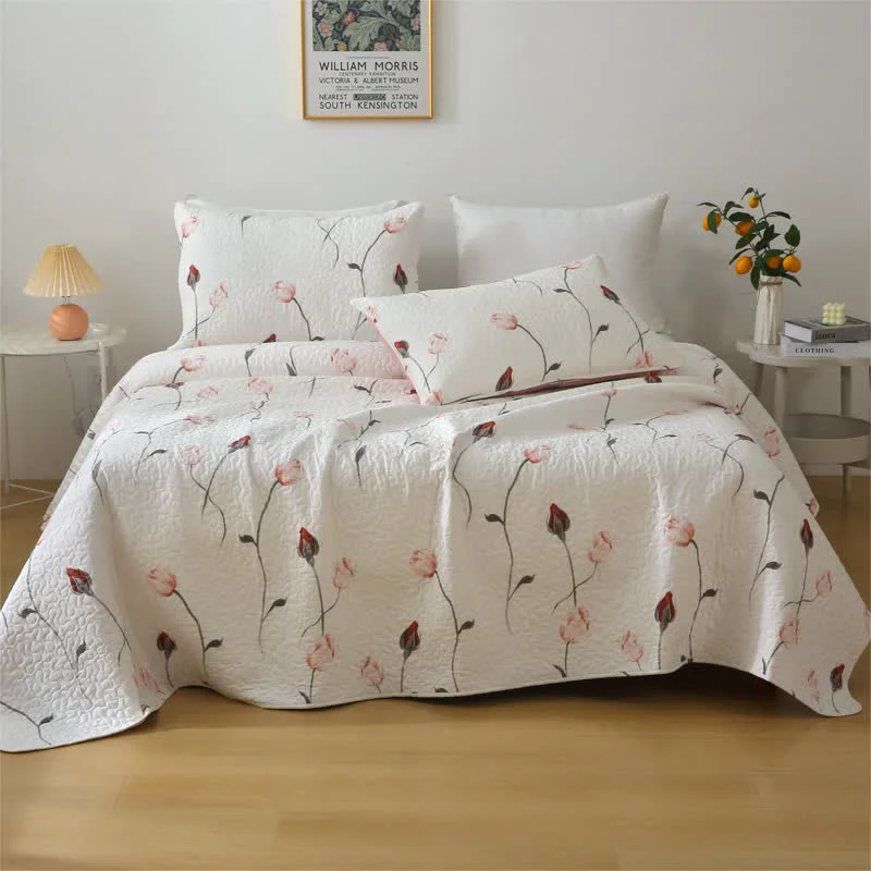 Contemporary Elegant Rose Pure Cotton Quilted Bedding Soft