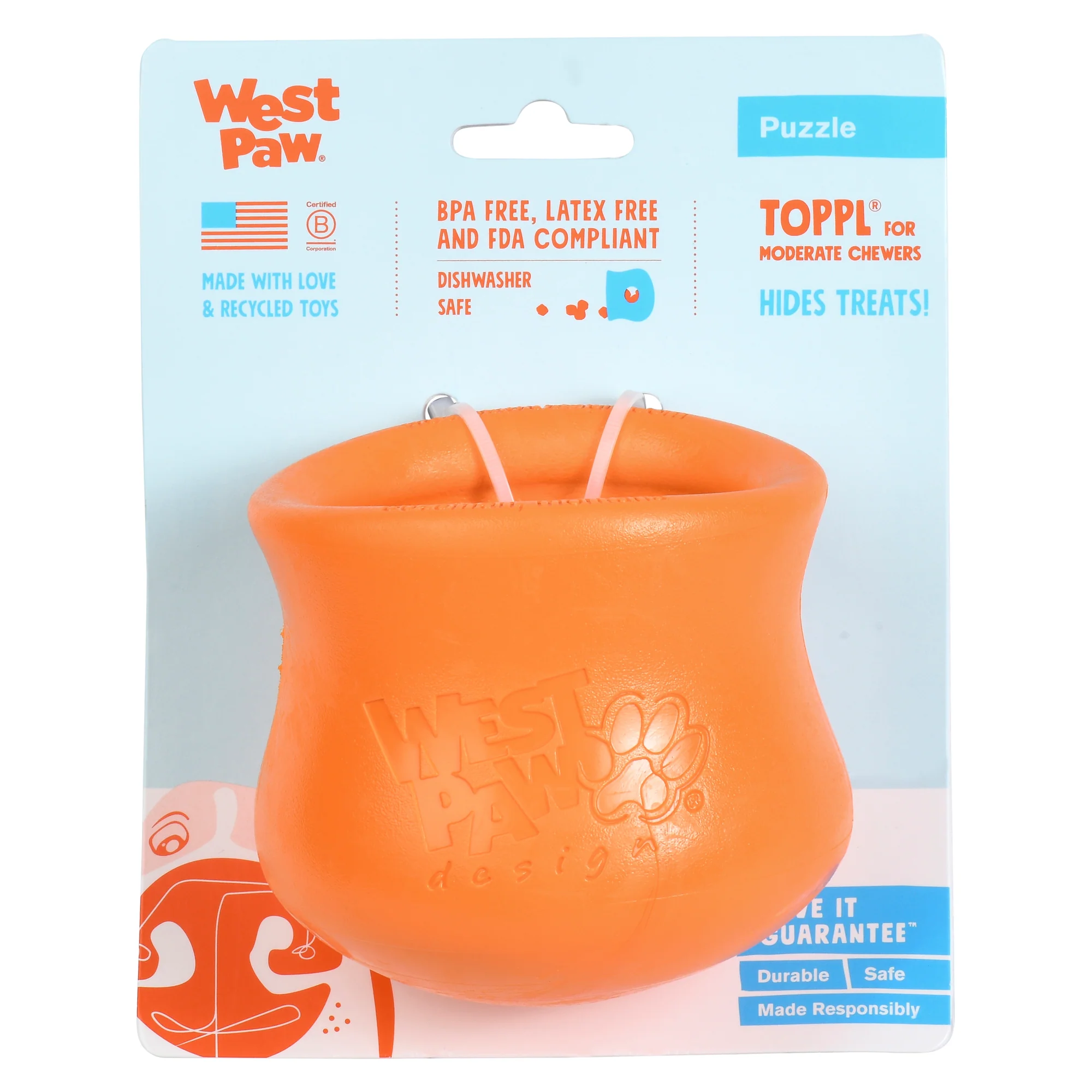 Elite West Paw Toppl™ Treat Dispenser Dog Toy to Promote Mental Stimulation and Slow Eating - Large Crafted