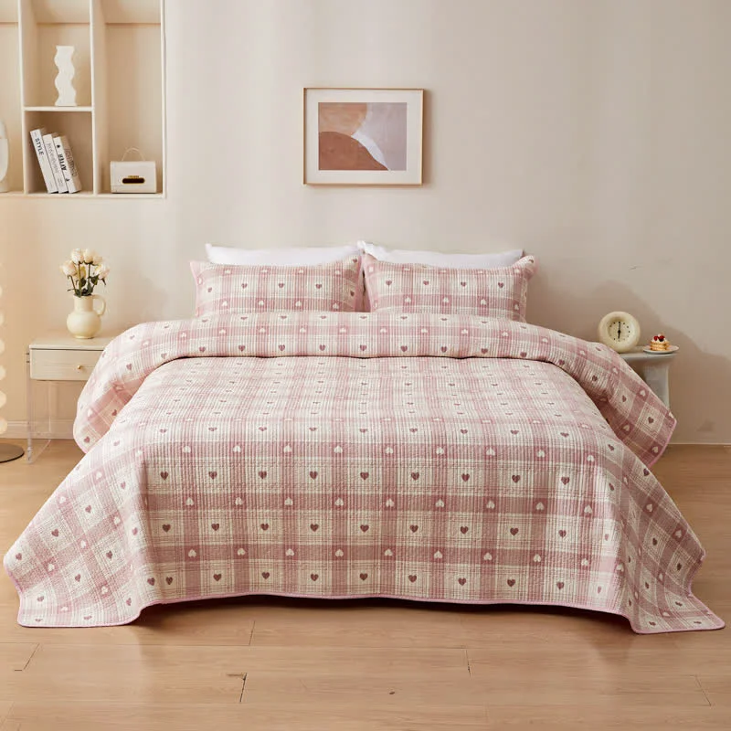Safe Heart Plaid Pure Cotton Quilted Bedding Unique