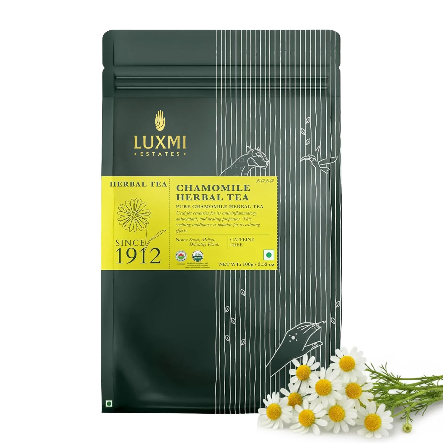 Safe Luxmi Estates Pure Chamomile Tea Loose Leaf 100g 3.52oz 50 Cups USDA Organic Whole Chamomile Flowers Single-Ingredient Caffeine- Herbal Infusion Vegan Non-GMO Bulk Pack Reliable