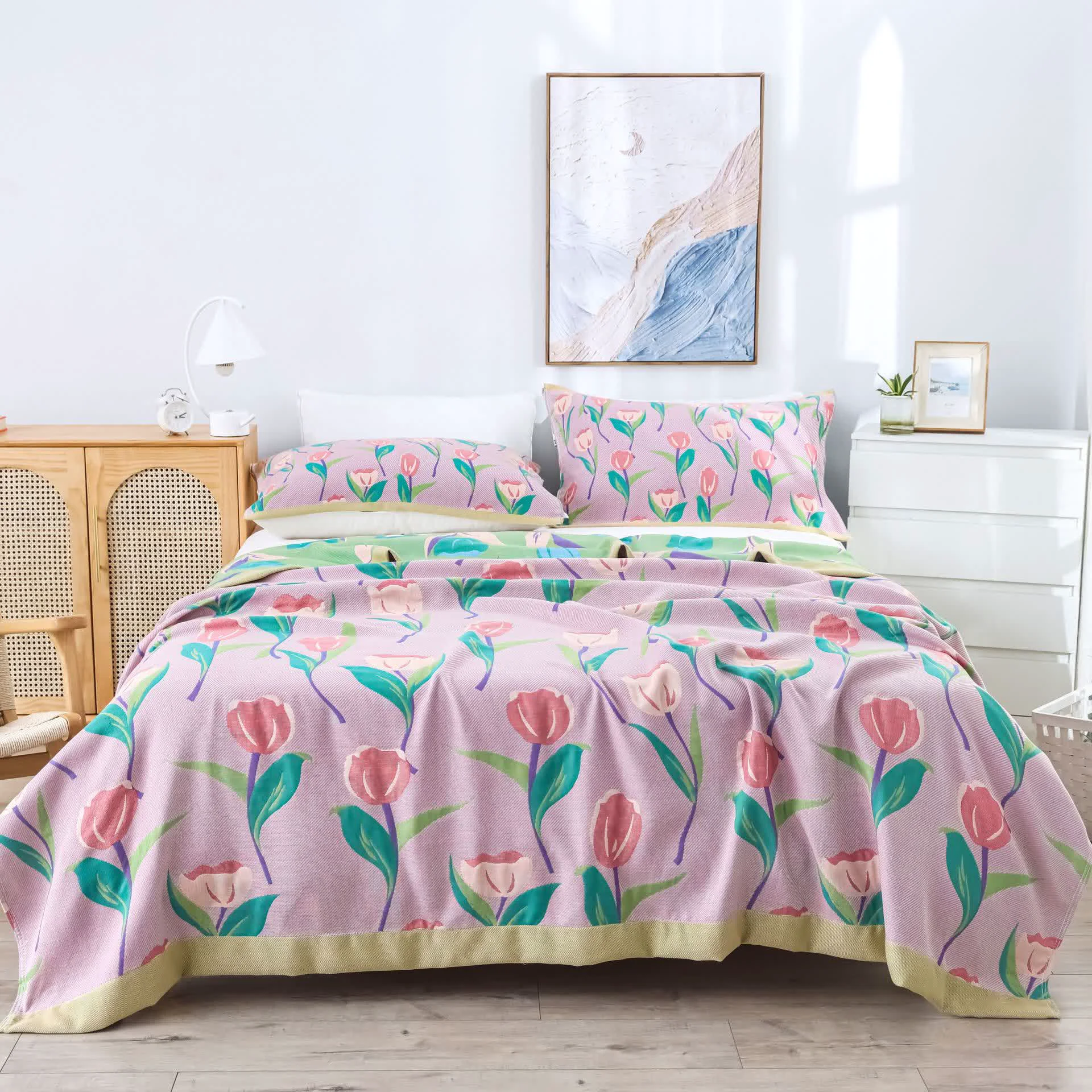 Reusable Cotton Gauze Rustic Tulip Soft Quilt Practical