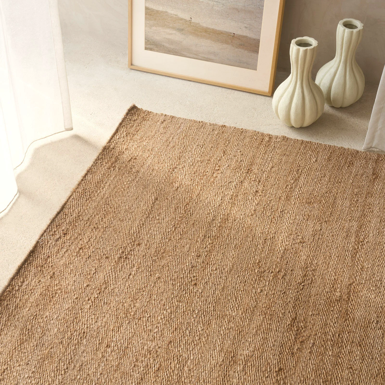 Smooth Terra Handknotted Hemp Rug Almond User-Friendly