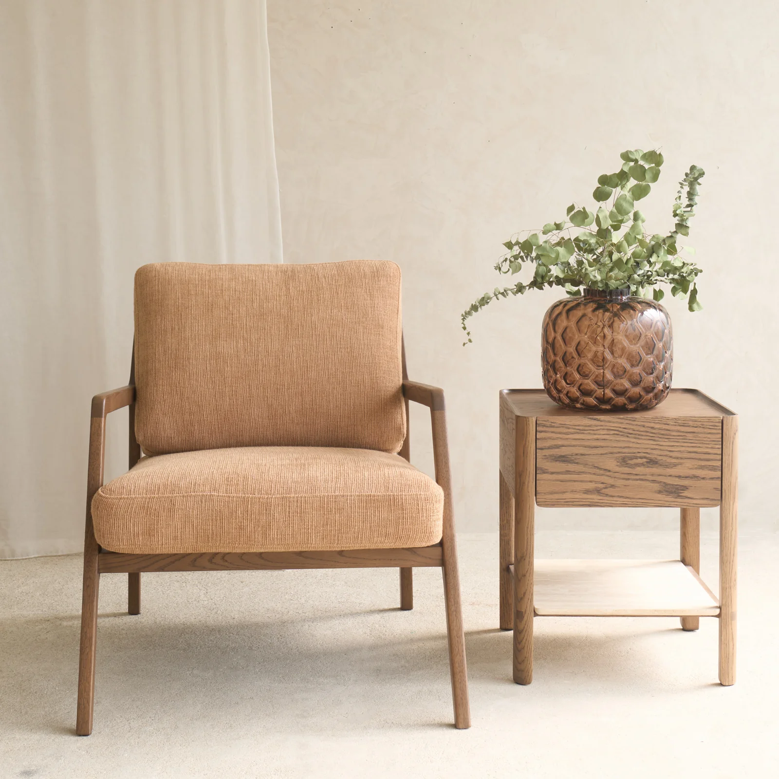 High-Quality Nysse Fabric Armchair Latte Oak Frame - Yak Advanced