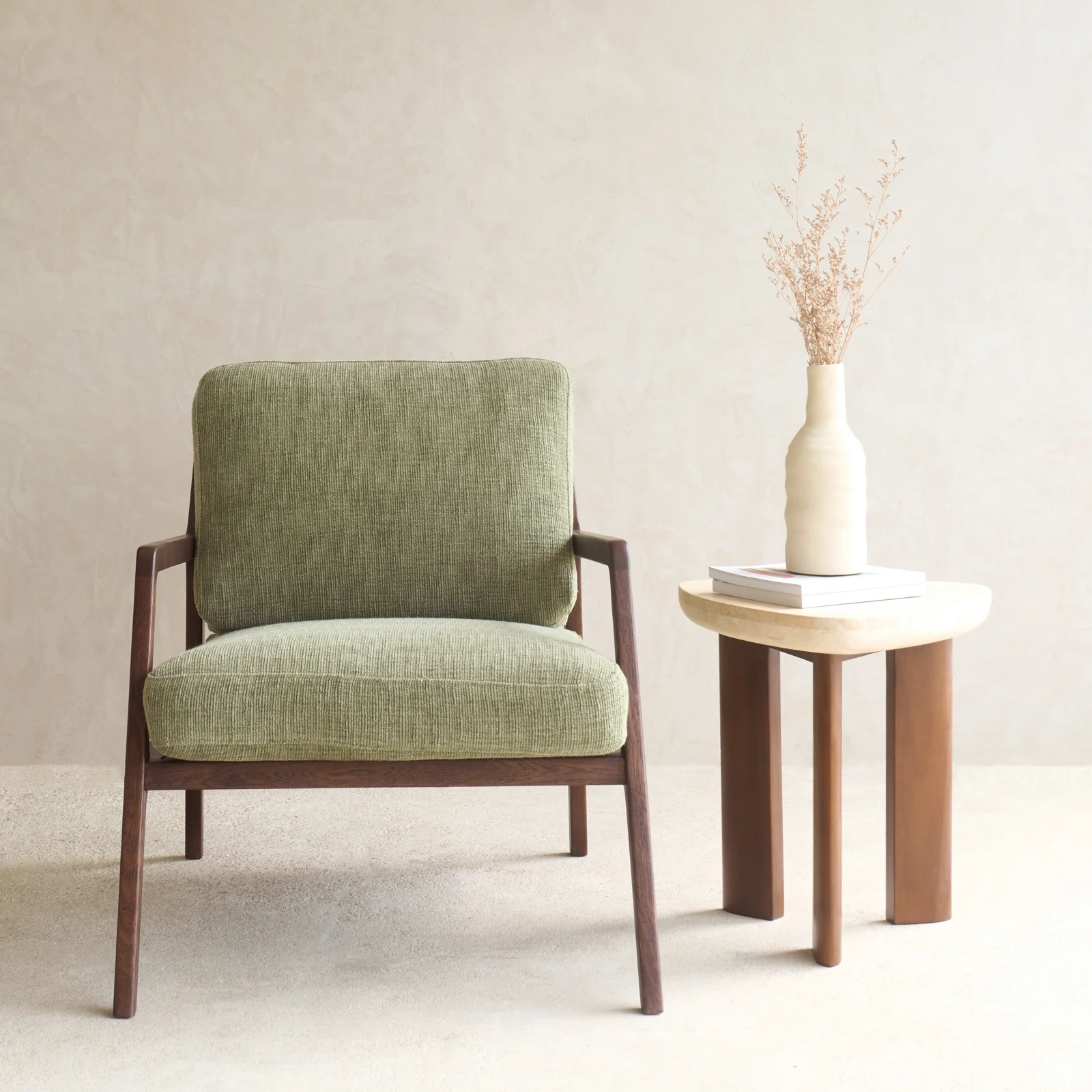 Recyclable Nysse Fabric Armchair Espresso Oak Frame - Glen Stylish