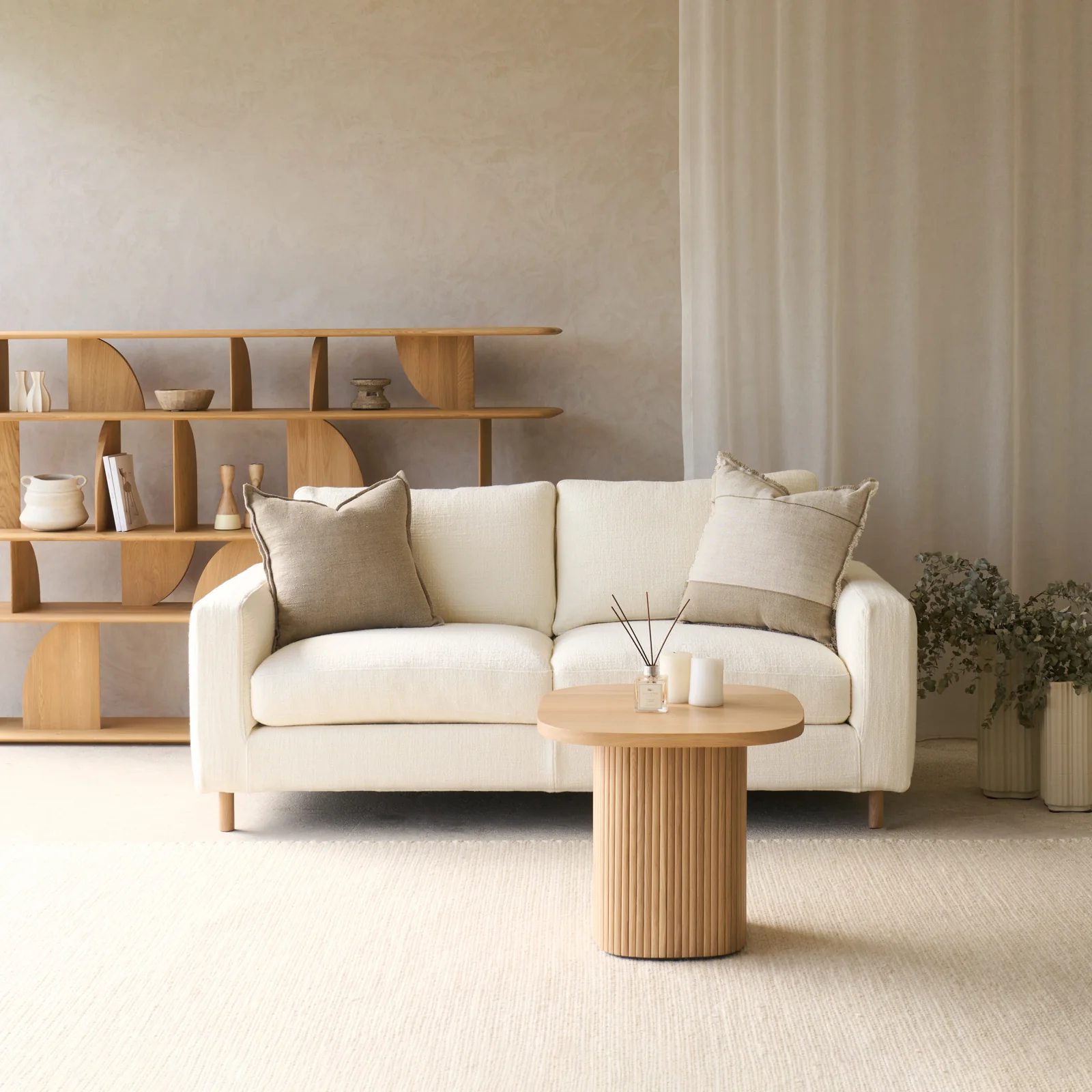 High-Performance Ponte Fabric Sofa Blonde Oak - Panna Cotta 185cm Top-Quality