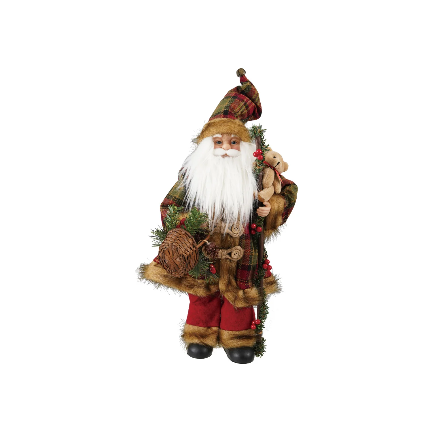Functional Plaid Santa with Teddy Bear Basket Relaxed