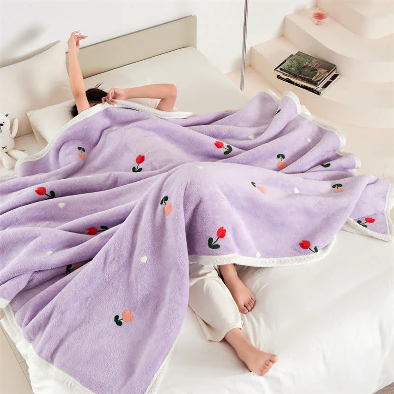 Unique Pastoral Tulip Soft Fleece Throw Blanket Quality