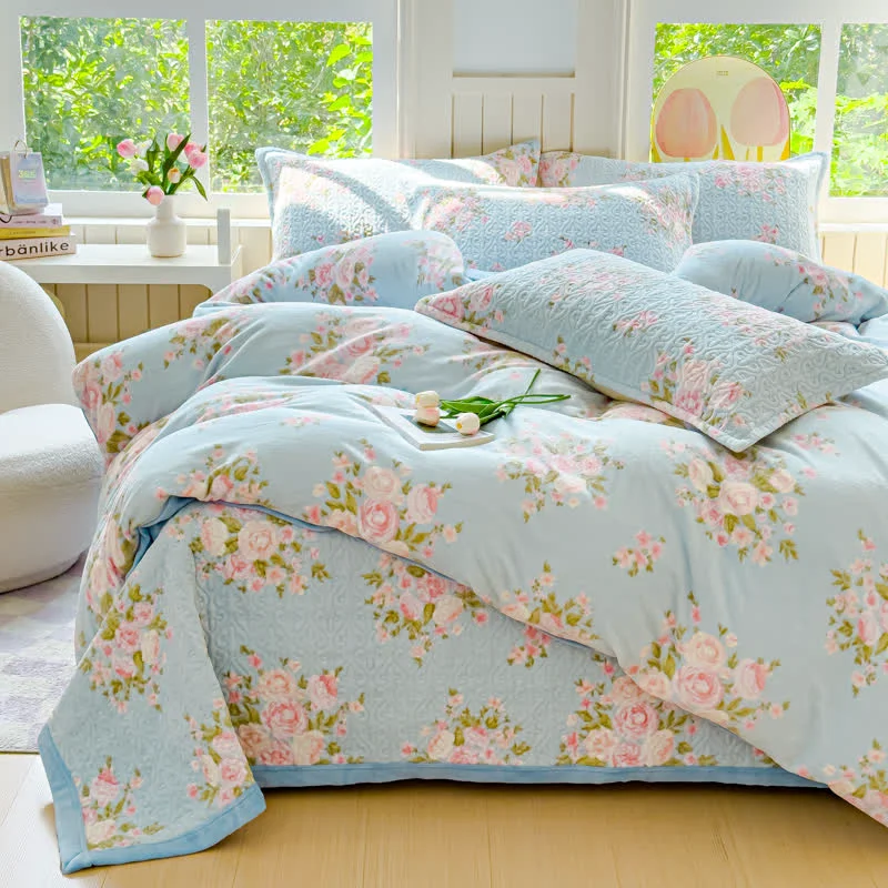 Artisan Winter Velvet Elegant Floral Bedding Set 4PCS Minimalist