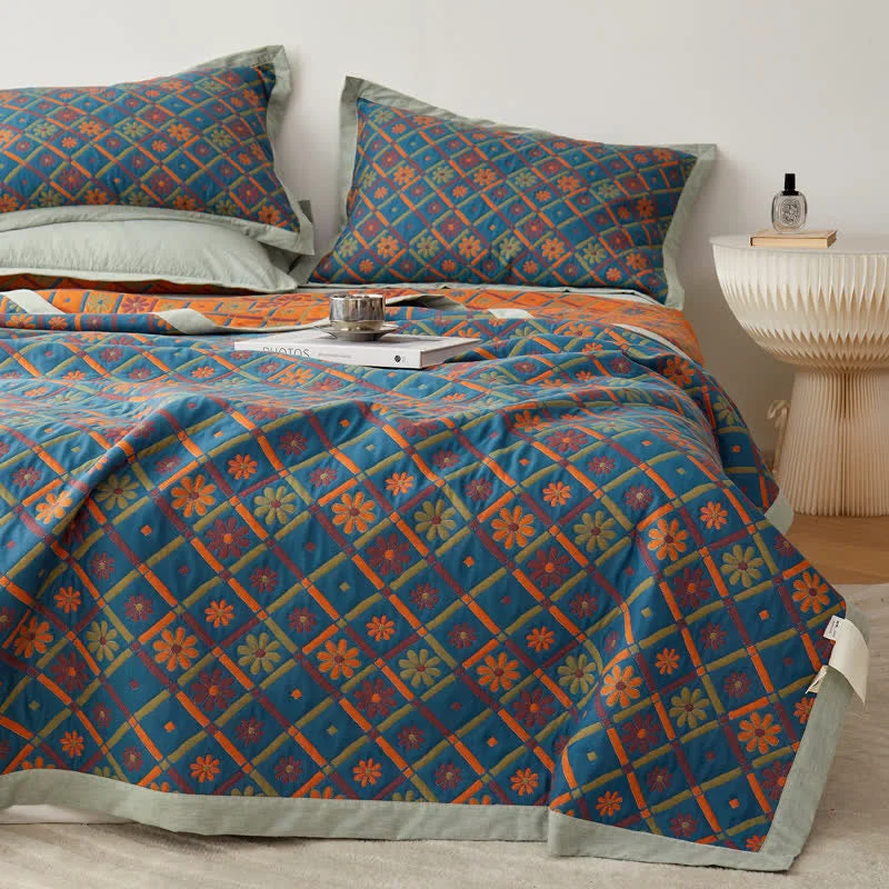 Superior Cotton Gauze Floral Diamond Breathable Quilt Enhanced