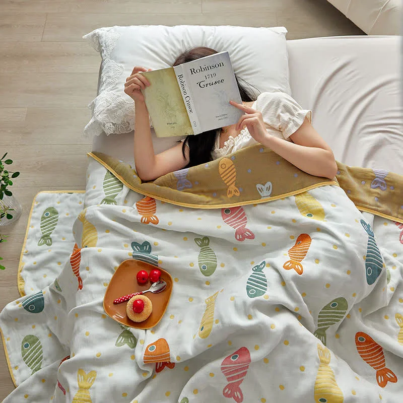 Secure Lyocell Fiber Colorful Fish Summer Quilt Functional