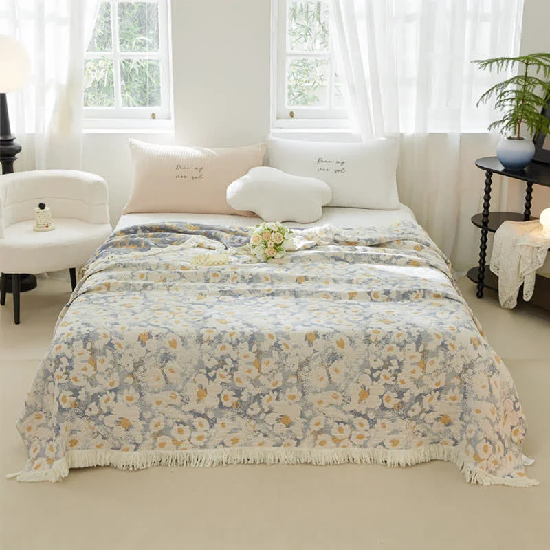 Durable Lovely Flower Cotton Gauze Tassel Quilt Smart