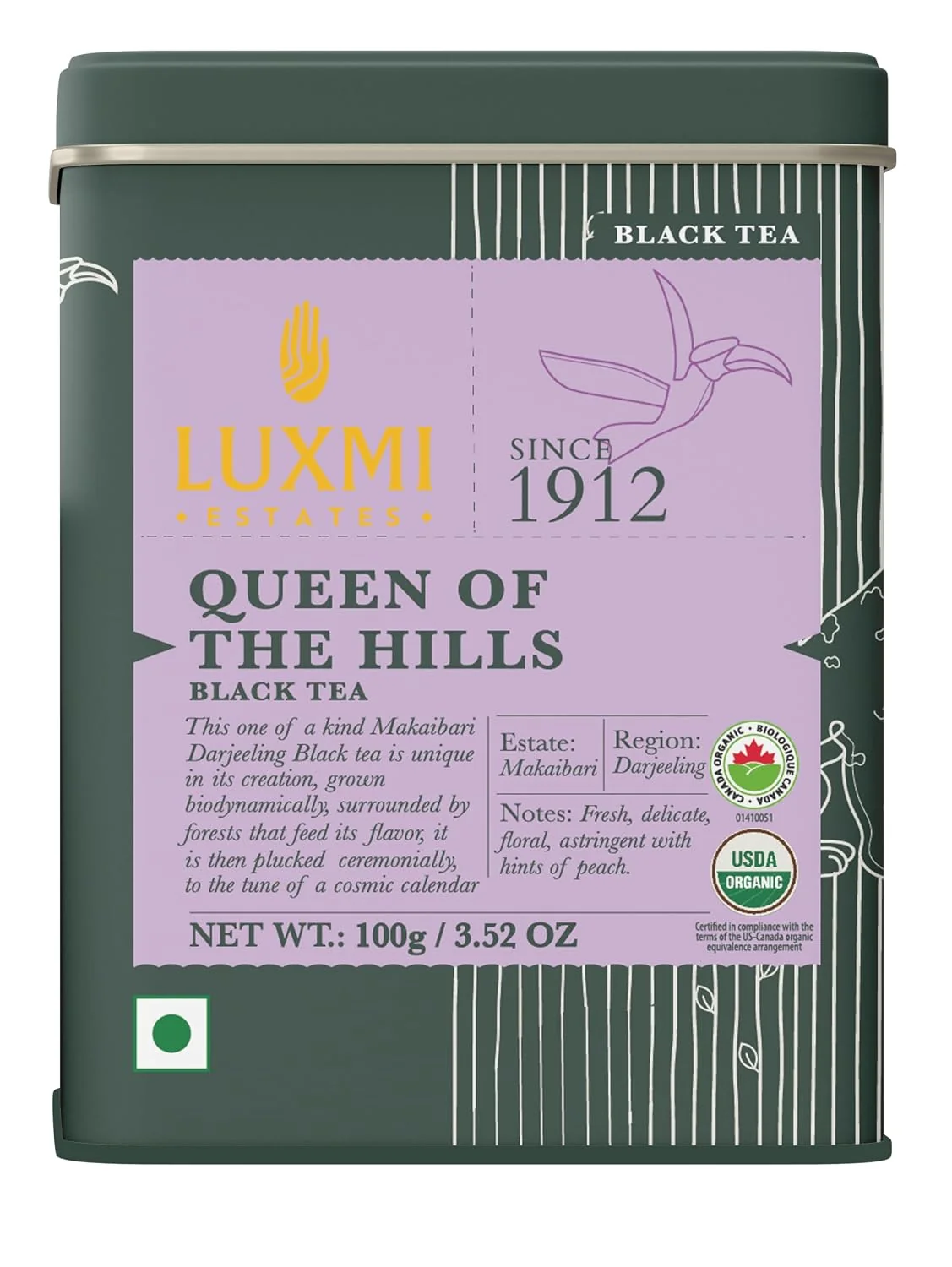 Practical Luxmi Estates Queen of the Hills Organic Darjeeling Black Tea Loose Leaf 50 Cups 100g 3.5oz Direct from Garden Relaxed
