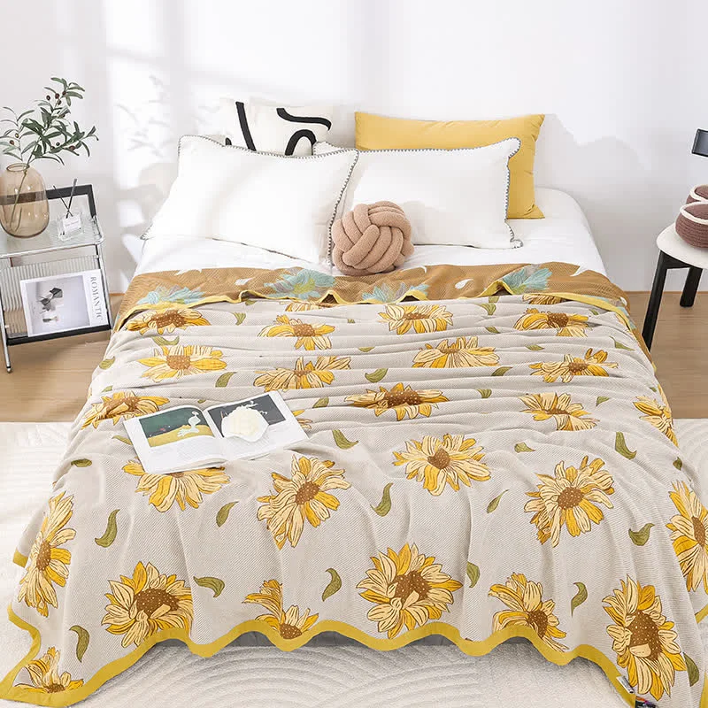 Easy-to-Use Rural Sunflower Cotton Gauze Soft Quilt Reliable