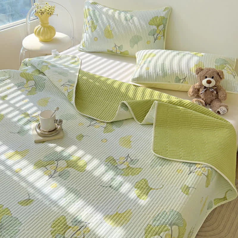 Carefully Designed Floral Ginkgo Leaf Pure Cotton Soft Coverlet Casual
