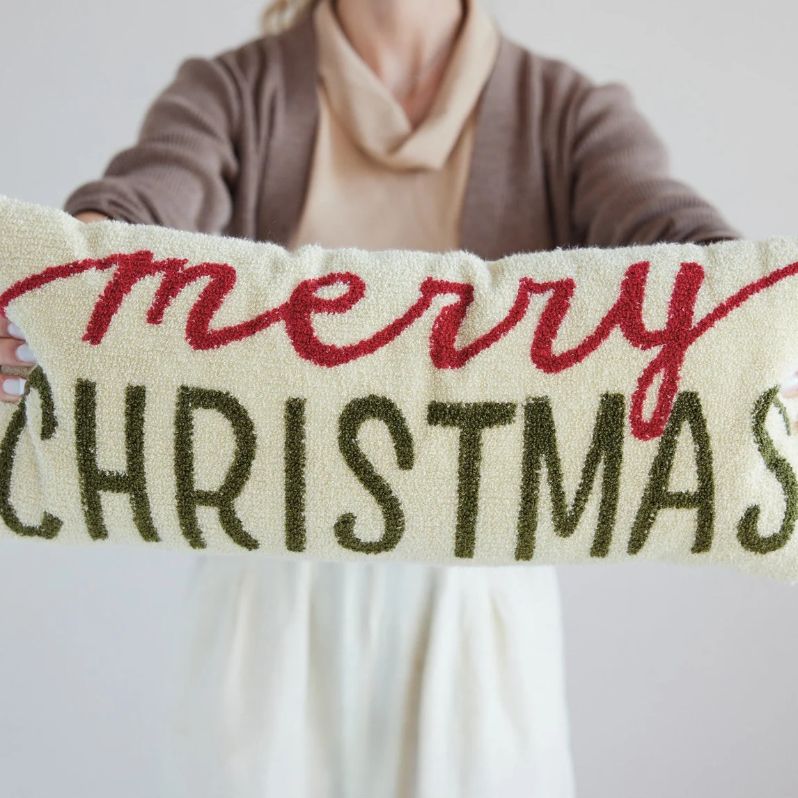 Top-Quality Merry Christmas Bouclé Lumbar Pillow Artisan
