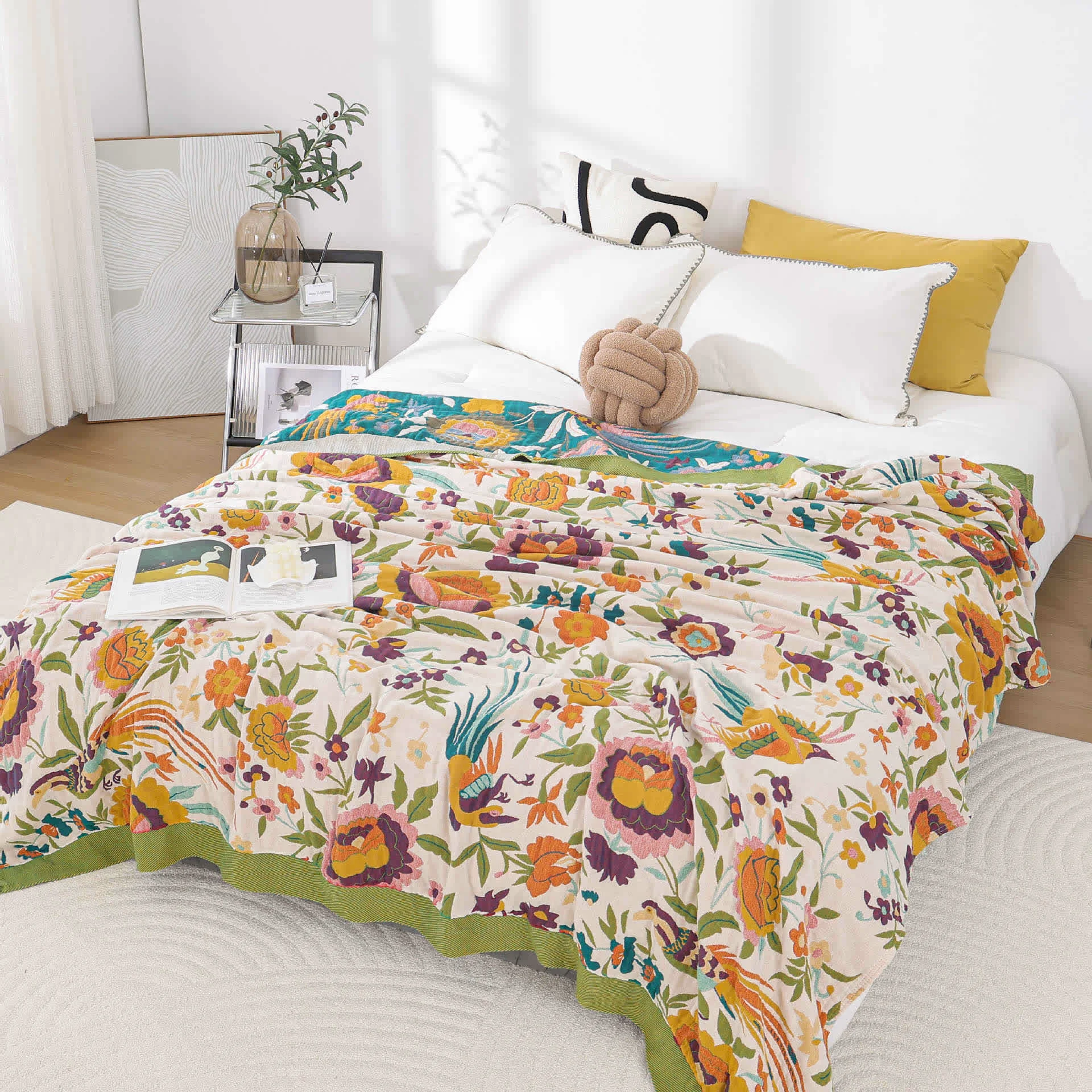 Top-Quality Breathable Floral Cotton Gauze Reversible Quilt Efficient