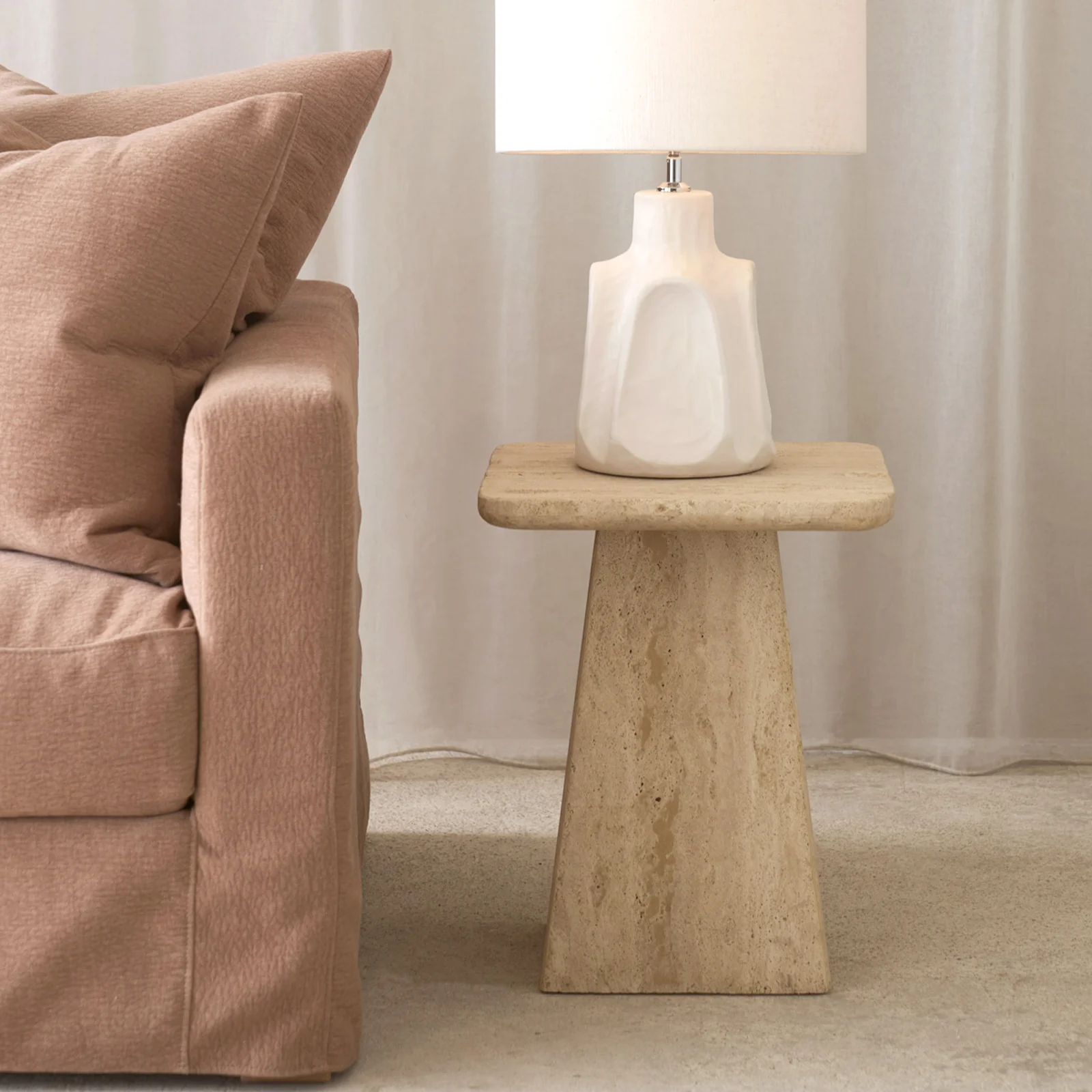 Durable Kepami Travertine Side Table Sand Unique