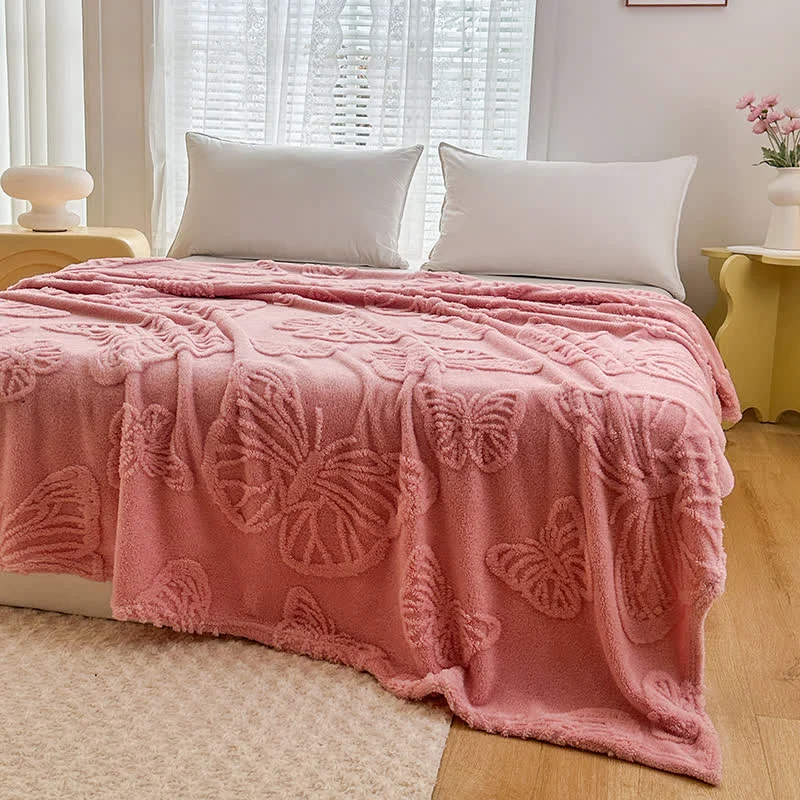 Outstanding Solid Color Butterfly Reversible Fleece Blanket Breathable