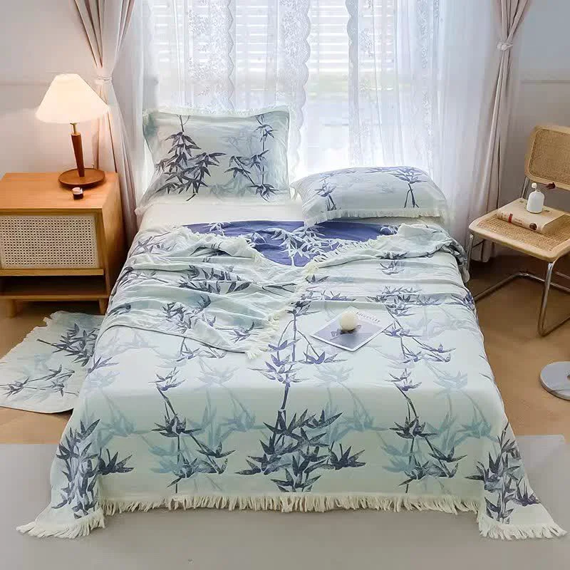 Genuine Cotton Gauze Jacquard Bamboo Reversible Quilt Easy-to-Use