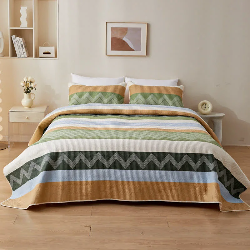Quality Modern Zigzag Line Cotton Quilted Bedding Healthy