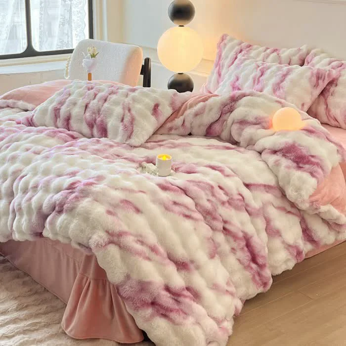 Crafted Luxurious Plush Fleece Winter Bedding Set 4PCS Comfortable