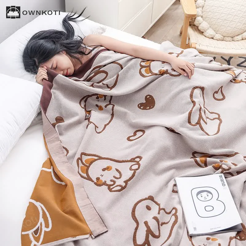 Minimalist Cute Rabbit Cotton Gauze Reversible Quilt Genuine
