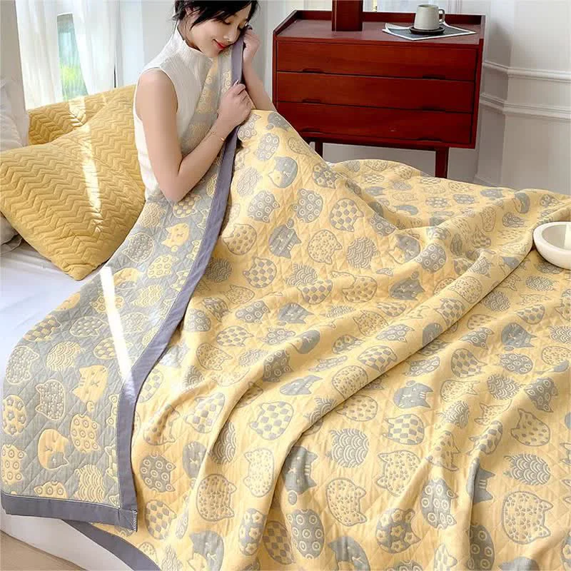 Trendy Ownkoti Cat Pattern Gray Cotton Gauze Quilt Responsible