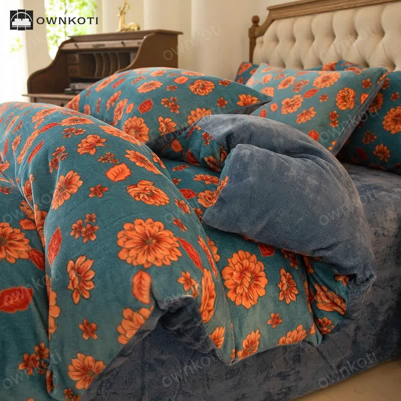 Fashionable Elegant Floral Comfy Velvet Bedding Set 4PCS Soft