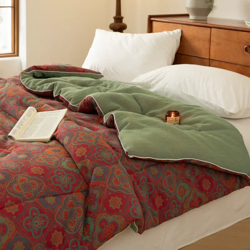 Green Vintage Jacquard Cotton Gauze Soft Quilt Fine