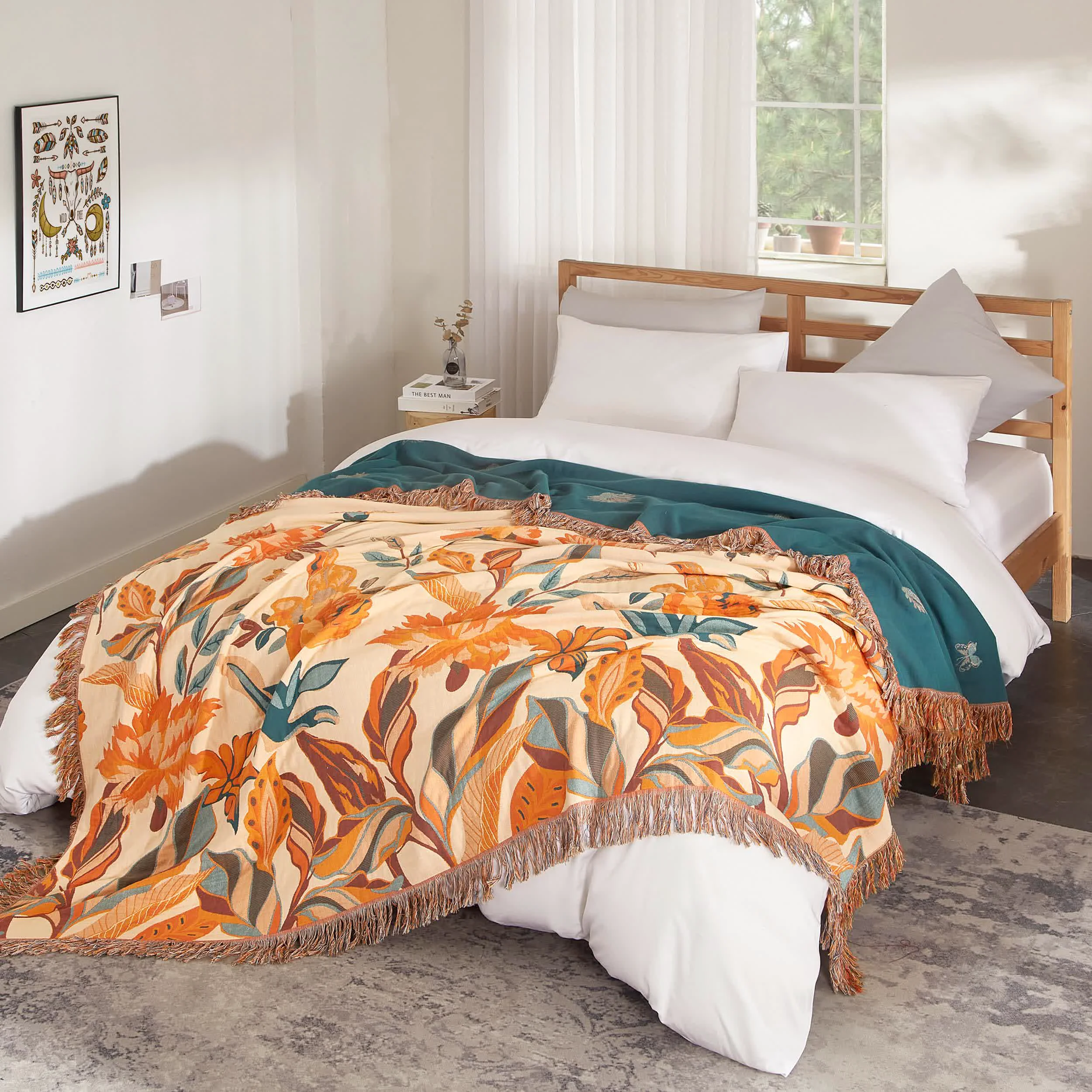 Enhanced Tassel Pure Cotton Floral Gauze Quilt Casual