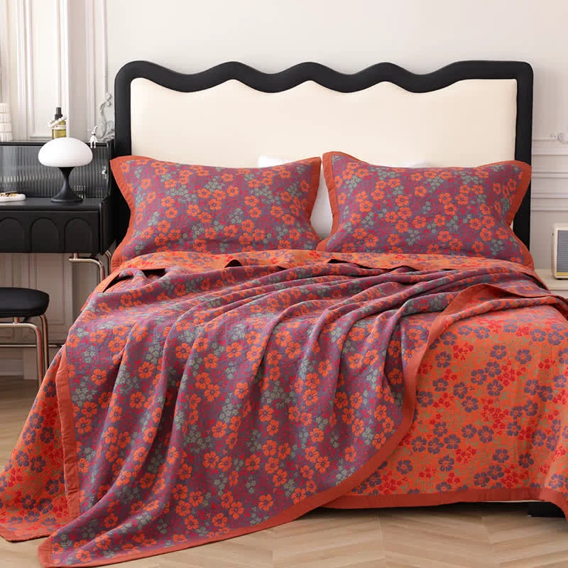 Exclusive Cotton Gauze Rustic Floral Organic Quilt Relaxed