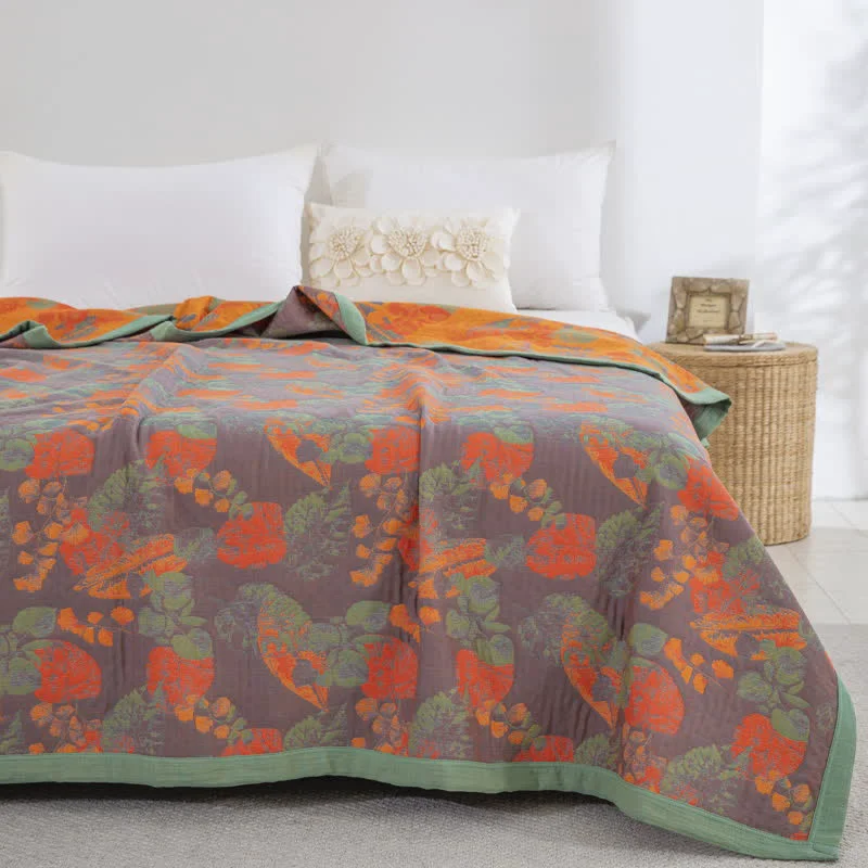 Lightweight Three Layers Cotton Gauze Rustic Leaf Quilt Convenient