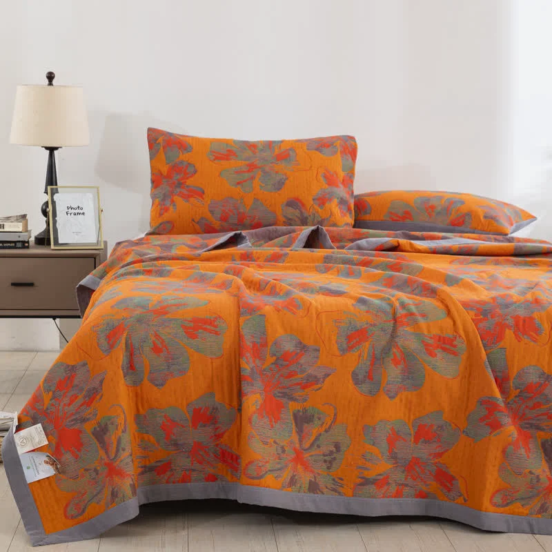 High-Grade Jacquard Cotton Gauze Reversible Floral Quilt Flexible