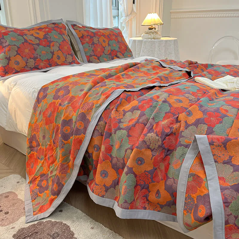 High-Performance Pure Cotton Floral Style Reversible Coverlet Breathable