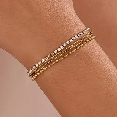 Trendy Tarnish- Layered Rhinestone Bracelet Modern