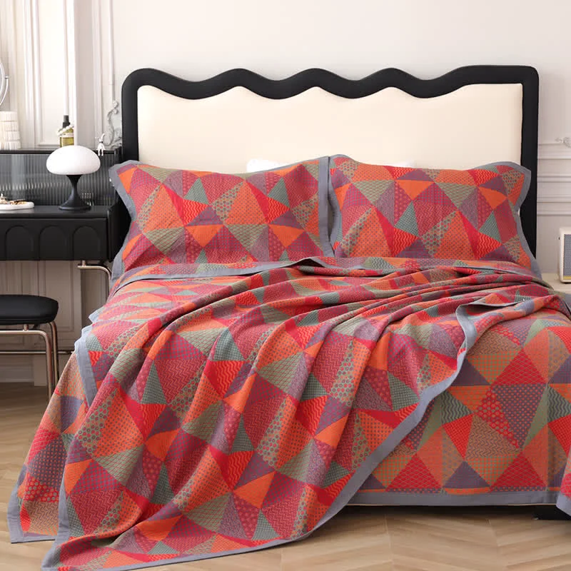 Artisan Jacquard Triangle Organic Cotton Reversible Quilt Reusable