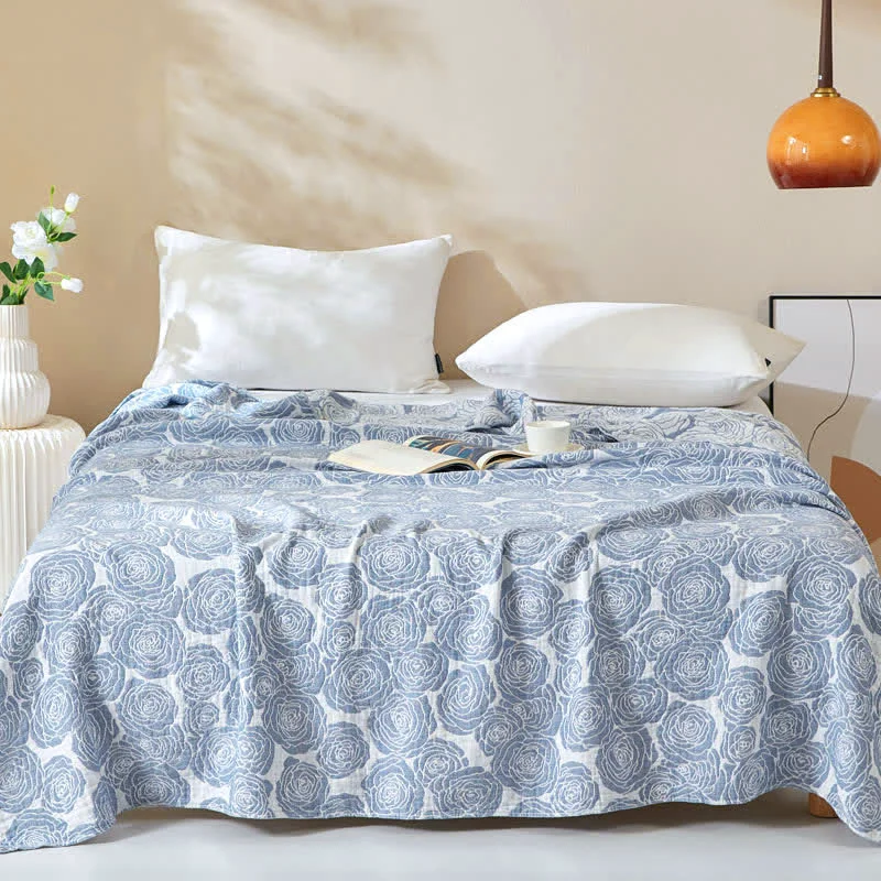 Casual Rose Print Cotton Gauze Soft Summer Quilt Superior