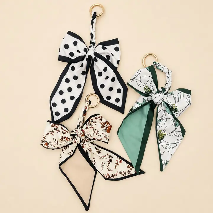 Optimized Silky Scarf Bow Bag Charm Keychain Solid