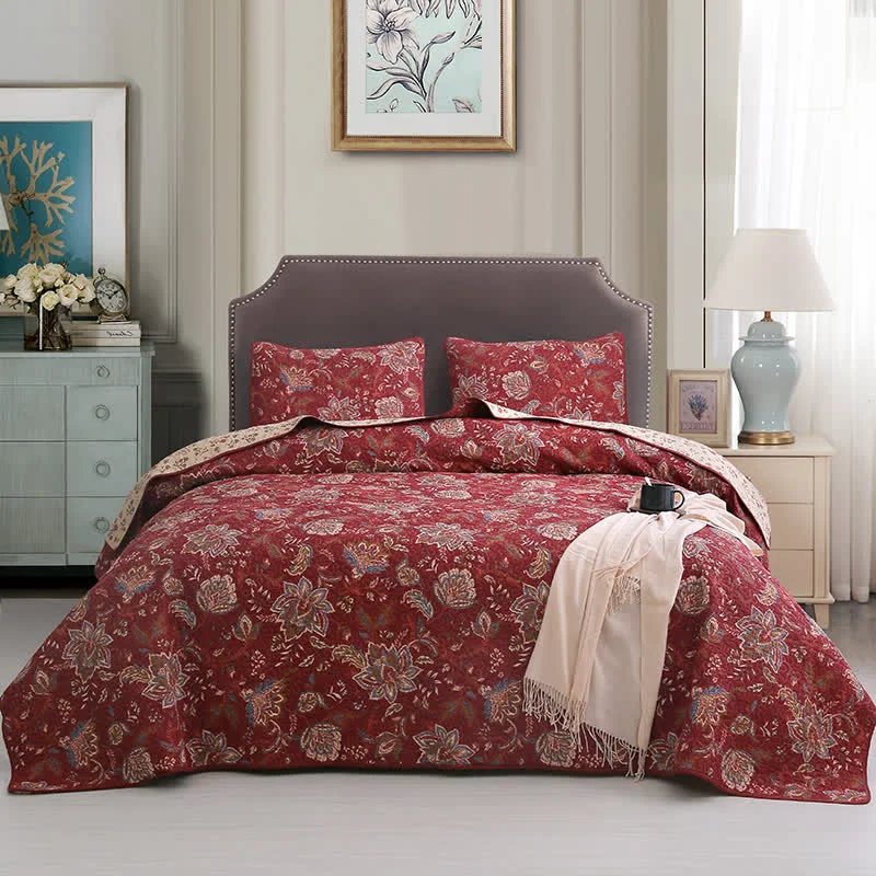 Minimalist Retro Floral Pure Cotton Bedding Set 3PCS World-Class