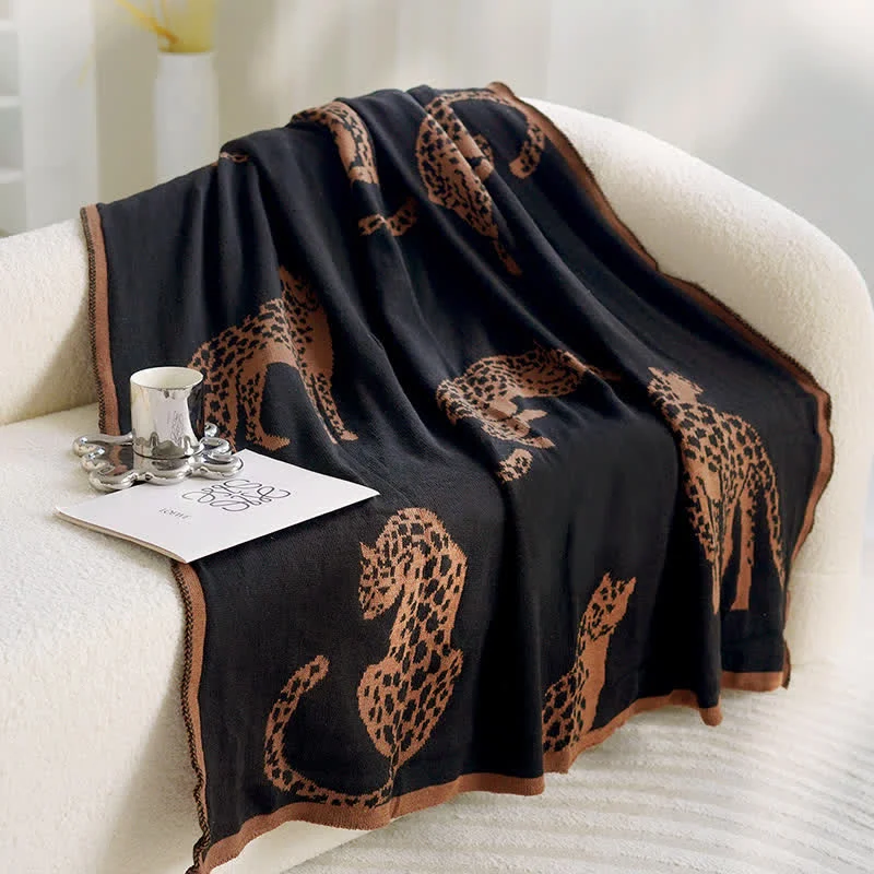 Crafted Retro Leopard Knitted Reversible Blanket Flexible