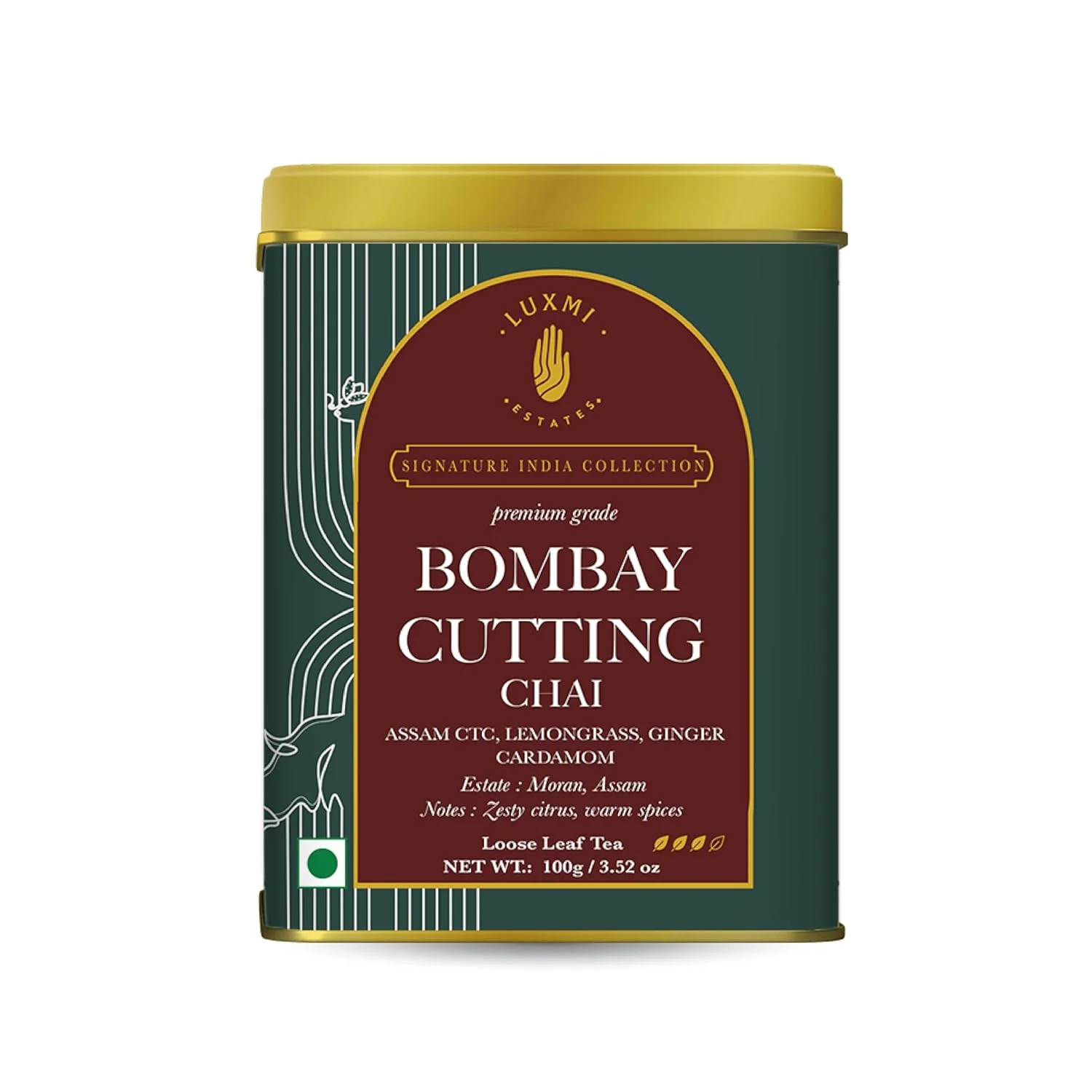 Innovative Luxmi Estates Bombay Cutting Chai 100 gm Signature India Collection Assam CTC Black Tea Collection Strong Organic Tea Lemongrass Tea Ginger Modern