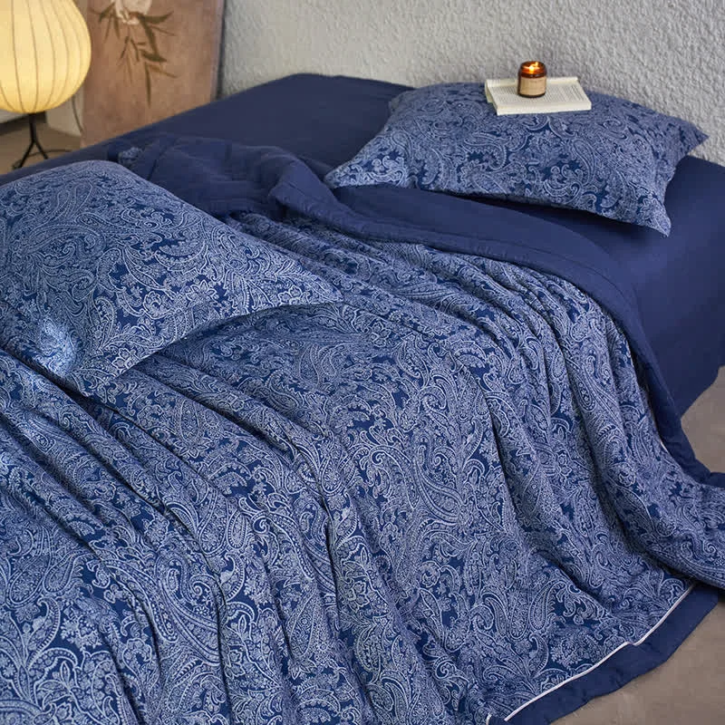Genuine Dark Blue Retro Cotton Gauze Bedding Collection Expertly Made