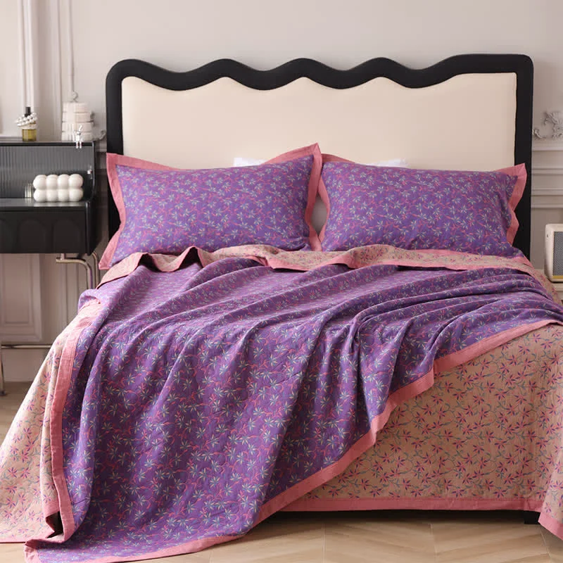 High-Quality Organic Pure Cotton Reversible Floral Quilt High-Grade