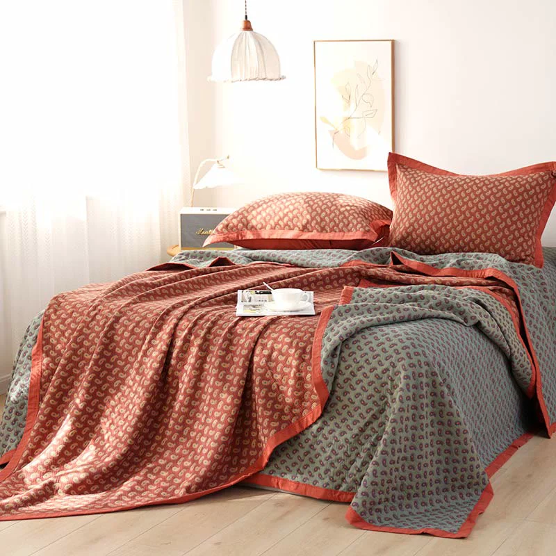 Contemporary Cashew Flower Cotton Gauze Reversible Quilt Smart