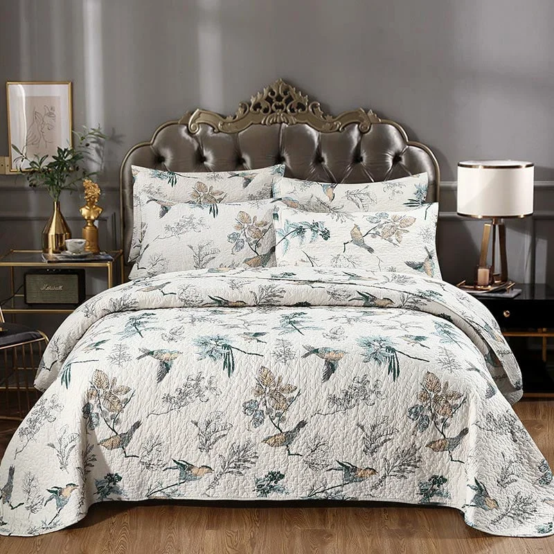 Verified Cheerful Bird Cotton Quilt with Pillowcase Fashionable
