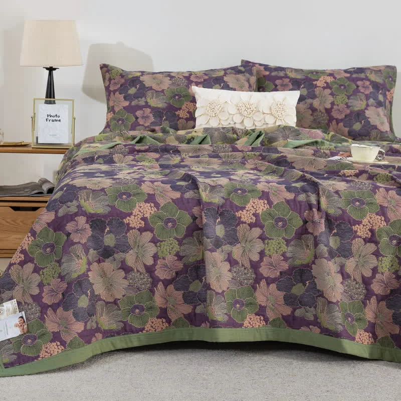 Minimalist Reversible Blossom Floral Cotton Gauze Quilt Secure