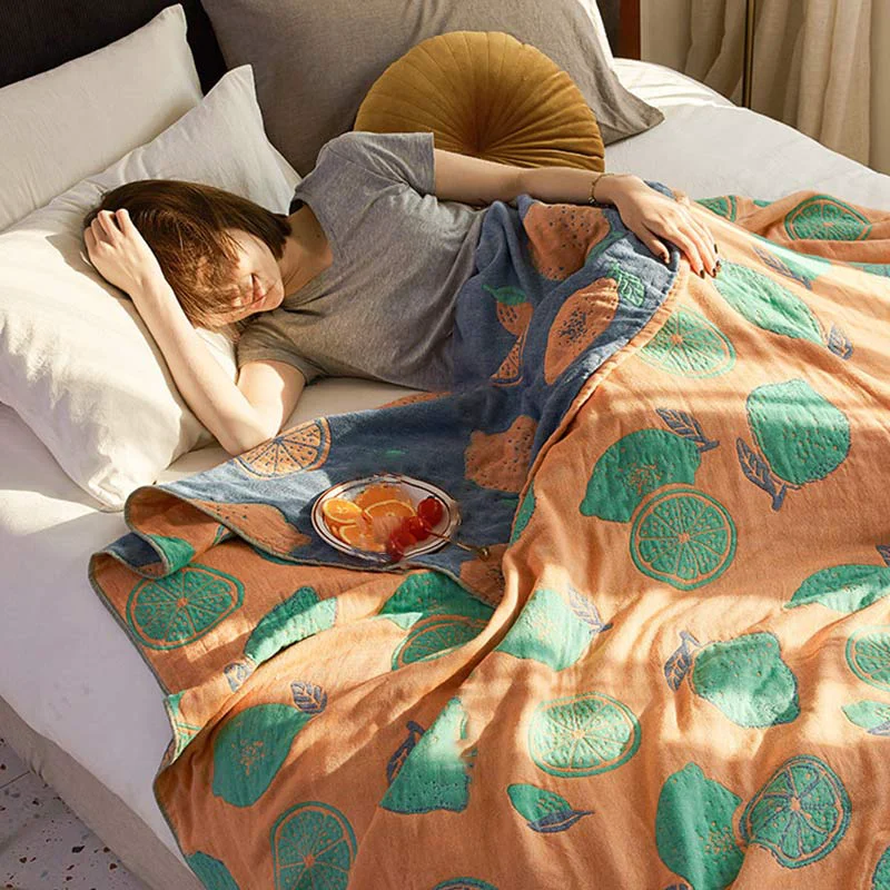 Pure Lemon Pattern Cotton Gauze Reversible Quilt Traditional