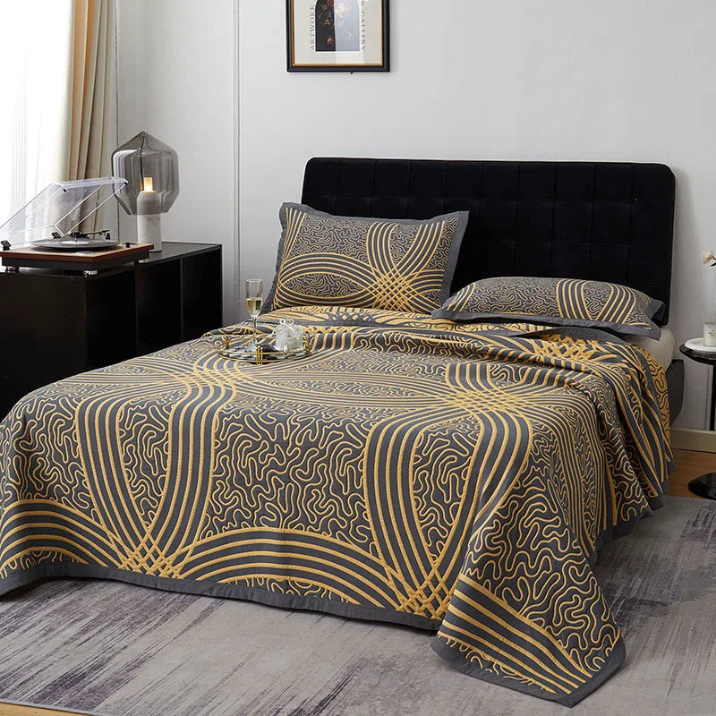 Specialty Curved Stripe Flax Reversible Coverlet Blanket Effective