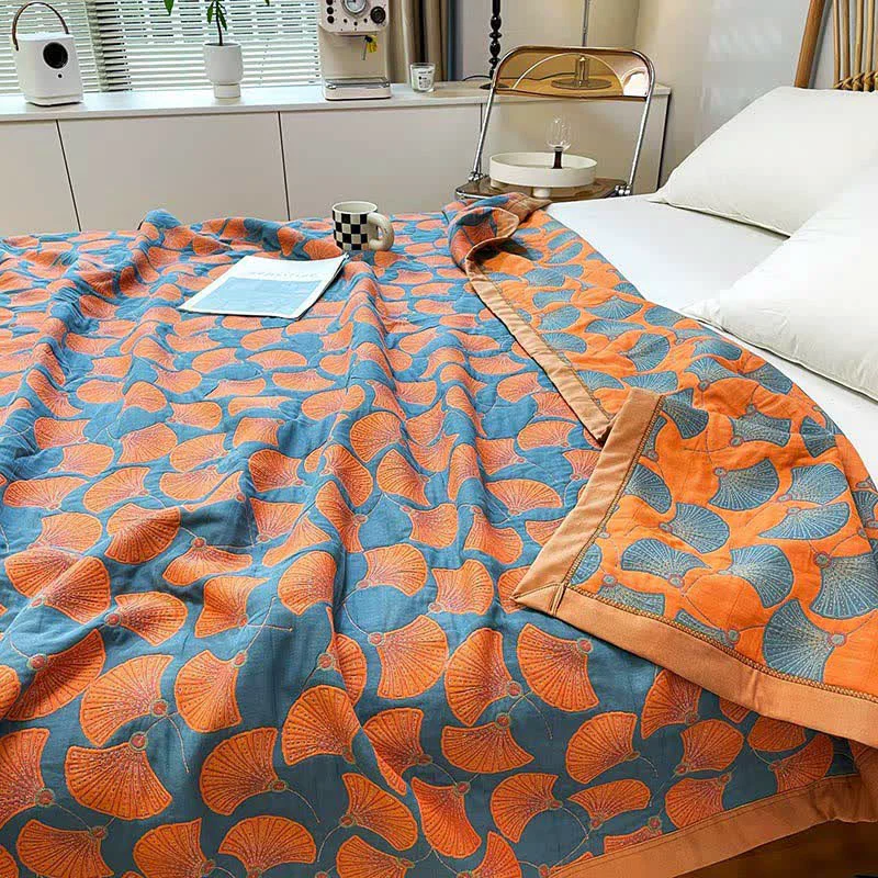 Authentic Ginkgo Leaf Bright Cotton Reversible Quilt Modern
